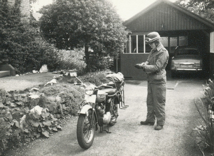JM with his Triumph Tiger Cub. Altrincham, Cheshire circa 1961